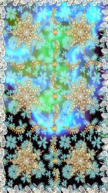 Mavi renklerdeki altın element. Damask pürüzsüz yineleme kalıbı. Barok tarzında altın çiçekli süs. Antika altın tekrarlanabilir duvar kağıdı.