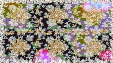 Oriental raster klasik gri ve altın desenli. Kusursuz soyut bir arkaplan. Raster illüstrasyonu.