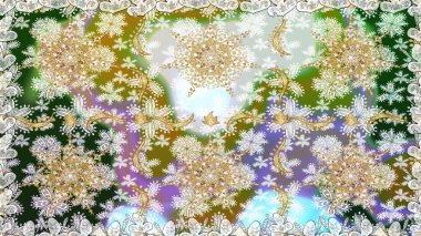 Kusursuz altın desenli bukleler. Parlak dantel, stilize çiçekler, şal desenli. Tarafsız renklerde, altın elementlerle kusursuz desen. Doğu tarzı arabesk. Hassas altın deseni açın. Raster..