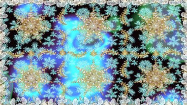 Kusursuz altın desen. Raster oryantal süs. Altın elementlerle mavi renklerde altın desen.