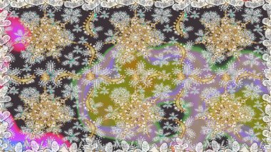 Süslü raster dekorasyonu. Barok tarzında duvar kağıdı tasarımı için kusursuz damaske deseni arkaplanı. Altın elementlerle gri renklerde altın desen.