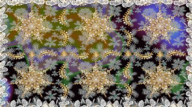 Paisleys zarif çiçek desenli dikdörtgen arka plan duvar kâğıdı illüstrasyonlu klasik stil, modern 3D çizgili sanat altın ve gri desenli çiçek yaprakları ve süslemeleri..