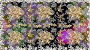 Kusursuz oryantal klasik altın desen. Gri renklerde altın tekrarlayan elementler içeren Raster soyut arkaplanı.