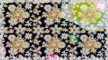 Kusursuz altın desen. Siyah renklerde, altın elementlerle kusursuz desen. Raster doğulu süsü.