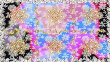 Altın desenli çiçek dekoru. Davetiyeler, kartlar, web sayfası için Raster illüstrasyon. Tarafsız renklerde altın element. Çizgi sanatı tasarım şablonu için kusursuz sınır. Doğu tarzı ögesi.