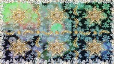 Damask altın soyut çiçek gri renklerde pürüzsüz desen. Süslü dekorasyon. Raster illüstrasyonu.