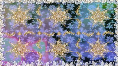 Lüks, kraliyet ve Viktorya dönemi konsepti. Altın elementlerle mavi renklerde altın desen. Süslü dekorasyon. Raster klasik barok çiçeksiz altın desenli..