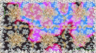 Kusursuz altın desen. Raster oryantal süs. Altın elementlerle gri renklerde altın desen.