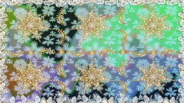 Altın antika ortaçağ dekoratifi, yapraklar ve tarafsız renklerde altın desenli süslemeleri olan dikişsiz bir şablon. Kusursuz kraliyet lüksü, altın barok kumaş rengi..