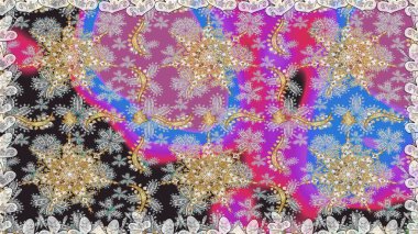 Gri renklerdeki altın element. Barok tarzında altın çiçekli süs. Doku arka planında altın duvar kâğıdı. Damask kusursuz yinelenen arkaplan.