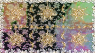 Çiçek süsü kumaş deseni, cam, çiçek desenli metal gri renkli ve altın elementli. Klasik raster altın pürüzsüz desen.