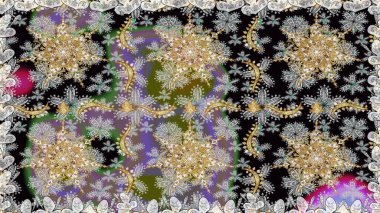 Kusursuz altın desen. Raster oryantal süs. Gri renklerde, altın elementlerle kusursuz desen.