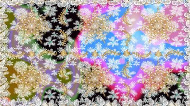 Süslü dekorasyon. Lüks, kraliyet ve Viktorya dönemi konsepti. Tarafsız renklerdeki altın desenler ve altın elementler. Raster klasik barok çiçeksiz altın desenli..