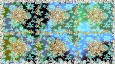 Geleneksel oryantasyon süsü. Tarafsız renklerde, altın elementlerle kusursuz desen. Klasik klasik klasik arka plan. Klasik raster altın pürüzsüz desen.