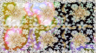 Doğulu stil, altın elementlerle altın rengi nötr renkte arabesk yapar. Raster altın desen. Kusursuz kıvırcık saçlar..