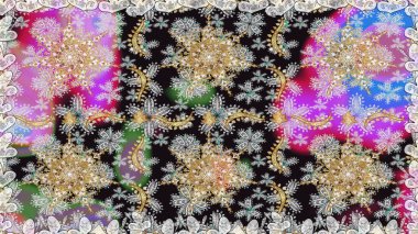 Gri renklerdeki altın element. Çizgi sanatı tasarım şablonu için kusursuz sınır. Altın desenli çiçek dekoru. Davetiyeler, kartlar, web sayfası için Raster illüstrasyon. Doğu tarzı ögesi.