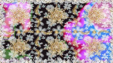 Damask arkaplanı. Barok tarzında altın çiçekli süs. Tarafsız renklerde altın element. Altın çiçekli, pürüzsüz desen.