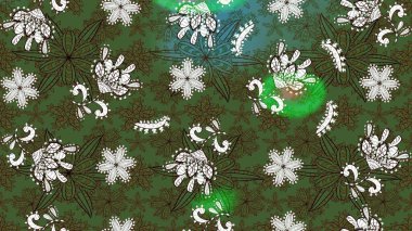 Yeşil ve kahverengi renkli şirin çiçek desenleri. Düz Çiçek Elementleri Tasarımı. Raster Modaya uygun kumaş deseni. Renkli Bahar Teması çizim şablonu.