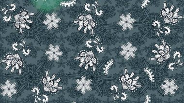 Raster illüstrasyonundaki çiçek desenli çizim. Güzel kumaş deseni. Yeşil ve mavi renklerde. Raster illüstrasyonu.