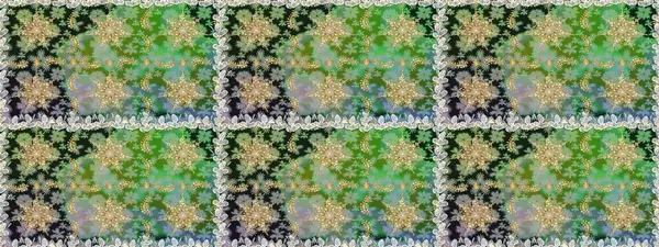 Damask arkaplanı tekerrür ediyor. Yeşil renklerdeki altın element. Antika altın tekrarlanabilir duvar kağıdı. Barok tarzında altın çiçek süsü..