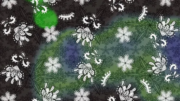 Çizim çiçek deseni duvar kâğıdı olarak kullanılabilir. Raster illüstrasyonu. Yeşil ve gri renkte çiçekler.