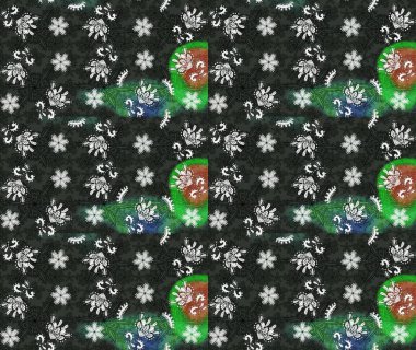 Raster illüstrasyonu. Renkli Bahar Teması eskiz kalıbı. Gri ve yeşil renkli çiçekler. Düz Çiçek Elementleri Tasarımı. Çiçekli çiçek deseni, suluboya..