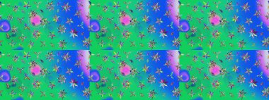 Yeşil ve mavi renkte güzel çiçekler, suluboya desenli, duvar kağıdı, kart ya da kumaş için fayanslı eskizler. Raster..