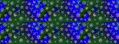 Mavi ve yeşil renkte etnik çiçeklerle süslenmiş zarif bir eskiz şekli. Raster Çiçek İllüstrasyon Şirin Tekstil.