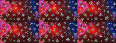 Renkli Bahar Teması eskiz kalıbı. Asya tekstil tarzında. Düz Çiçek Elementleri Tasarımı. Güzel kumaş deseni. Raster illüstrasyonu. Çiçek desenini çiz.