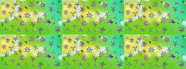 El çizimi çiçekli soyut çizim kalıbı. Yeşil ve sarı renkli çiçekler. Raster illüstrasyonu.
