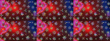 Renkli Bahar Teması eskiz kalıbı. Asya tekstil tarzında. Düz Çiçek Elementleri Tasarımı. Güzel kumaş deseni. Raster illüstrasyonu. Çiçek desenini çiz.