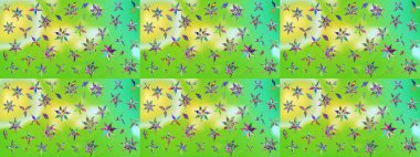 El çizimi çiçekli soyut çizim kalıbı. Yeşil ve sarı renkli çiçekler. Raster illüstrasyonu.