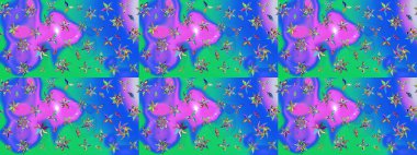 Dallı bahar çiçekleriyle desen, mavi ve mor renkler çiçekli siluet. Raster deseni.