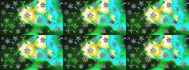 Çiçek desenli eskiz. Düz Çiçek Elementleri Tasarım Raster illüstrasyonu. Renkli Bahar Teması eskiz kalıbı. Yeşil ve mavi renkte çiçekler.