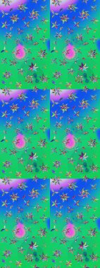 Çiçekli zambakların eskiz geçmişi. Parlak çiçekli kolaj çiçekleri yeşil ve mavi. Çiçek tasarımı için inanılmaz kolaj cennet tarzı..