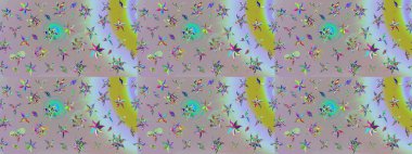 Raster Floral Illustration, Asyalı tekstil. Tarafsız ve gri renkte etnik çiçeklerle süslenmiş zarif bir eskiz..