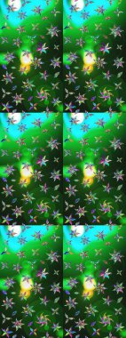 Yeşil ve mavi renkte çiçekler. Elle boyanmış suluboya resim çizimi çiçekler ve bitkiler.