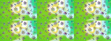 Sketch Colour Spring Theme eskiz kalıbı. Sevimli çiçek raster deseni. Yeşil ve nötr renklerde çiçekler. Düz Çiçek Elementleri Tasarımı.