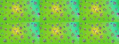 Yeşil ve sarı renkli çiçekler. Kumaş desenli papatya çiçekleri ayrıntıları.