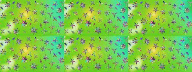 Raster geleneksel çiçek buketi yeşil ve nötr renklerde tekstil tasarımı için. Üzerinde gelincikler ve vadi zambakları olan renkli çiçek desenli nakış..