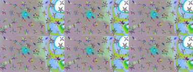 Küçük çiçekteki sevimli çiçek deseni. Varicoloneutral ve gri raster çizimi. Birçok nötr ve gri soyut çiçekli tropik çizim deseni.