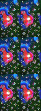 Çiçek mavisi ve yeşil çizim deseni. Klasik taslak çizimi. Raster çiçek izi. Raster Yumuşak kumaş deseni.