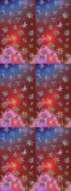 Raster hisseleri. Suluboya, elle çizilmiş. Eskiz arkaplan modeli. Çiçekler kahverengi ve kırmızıda.