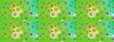 Çiçekli karalama şeklinde Raster çiçek deseni. Raster illüstrasyonu. Yeşil ve sarı renklerde bahar çiçekleri..