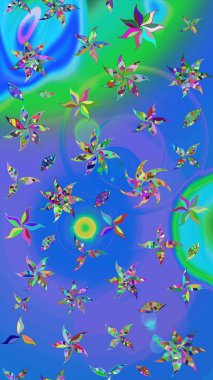 Çiçekli karalama şeklinde Raster çiçek deseni. Nazik, narin çiçek arkaplanı. Mavi ve mor renkte çiçekler.