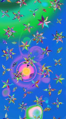 Mavi ve yeşil renkte etnik çiçeklerle süslenmiş zarif bir eskiz şekli. Raster Çiçek İllüstrasyonu güzel tekstil..