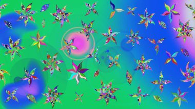 Renkli Yaz Temalı eskiz kalıbı. Mavi ve yeşil renkli çiçekler. Raster Illustrasyon 'daki Çiçek Deseni' nin son moda çizimi. Düz Çiçek Elementleri Tasarımı.