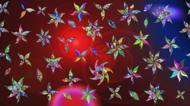 Raster illüstrasyonundaki çiçek desenli çizim. Renkli Yaz Temalı eskiz kalıbı. Düz Çiçek Elementleri Tasarımı. Kahverengi ve kırmızı renkte çiçekler.