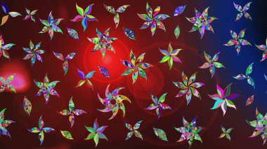 Yapraklı çiçekler ve kahverengi ve kırmızı renklerde papatya çiçekleri. Eskiz arkaplan modeli. Raster - stok.