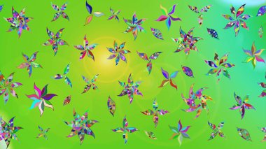 Kabile sanatı boho baskısı, klasik çiçek arkaplanı. Soyut etnik raster çizim kalıbı. Arkaplan dokusu, duvar kağıdı, yeşil ve sarı renkli çiçek teması.